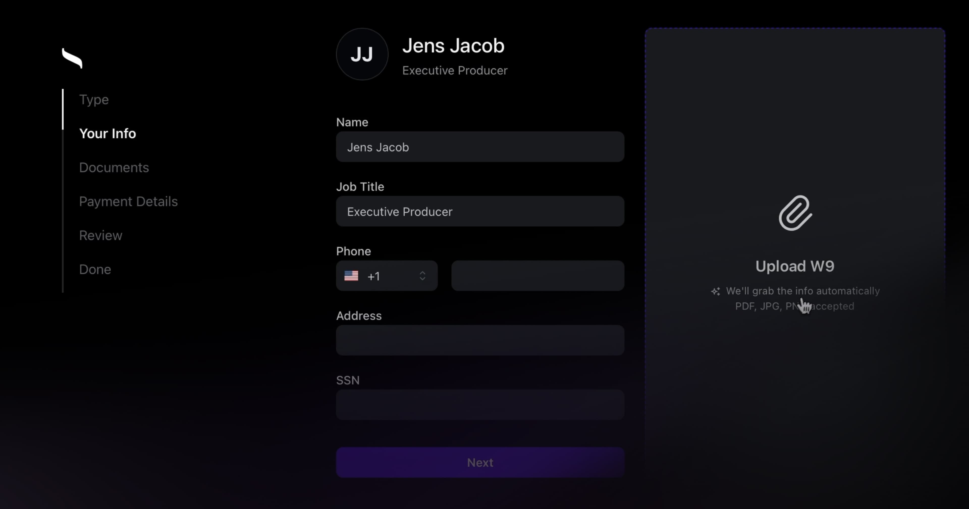 Vendor onboarding software for film crews W9